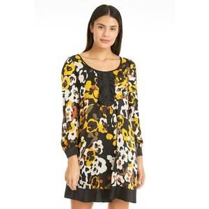 Walter 100% silk black floral flower patterned pullover button dress size small